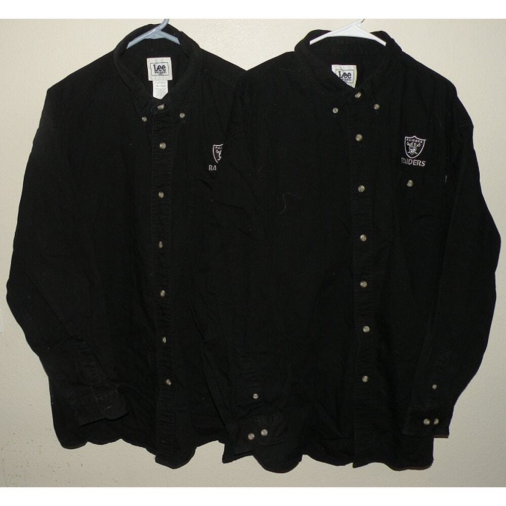 Lot 2 Lee Sport Men’s 2XL XXL LS Button Shirts Black Oakland Raiders NFL Cotton
